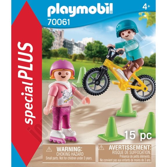 Enfants avec vélo et rollers Playmobil City Life 70061 - déstockage - -2