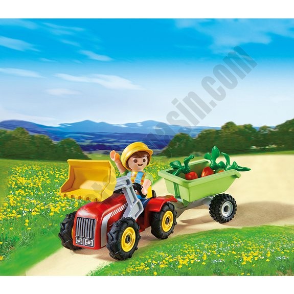 Enfant avec tracteur et remorque Playmobil 4943 - déstockage - -1