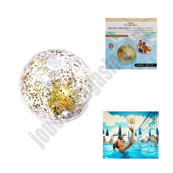 Ballon Gonflable à paillettes dorées 35 cm En promotion - -2